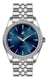 Beverly Hills Polo Club Men's Slim Analog Watch, Blue Dial  With Silver Stainless Steel Band, BP3830X.390